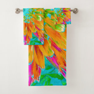 Conjunto De Toalhas Laranja Tropical e Dália Rosa Quente