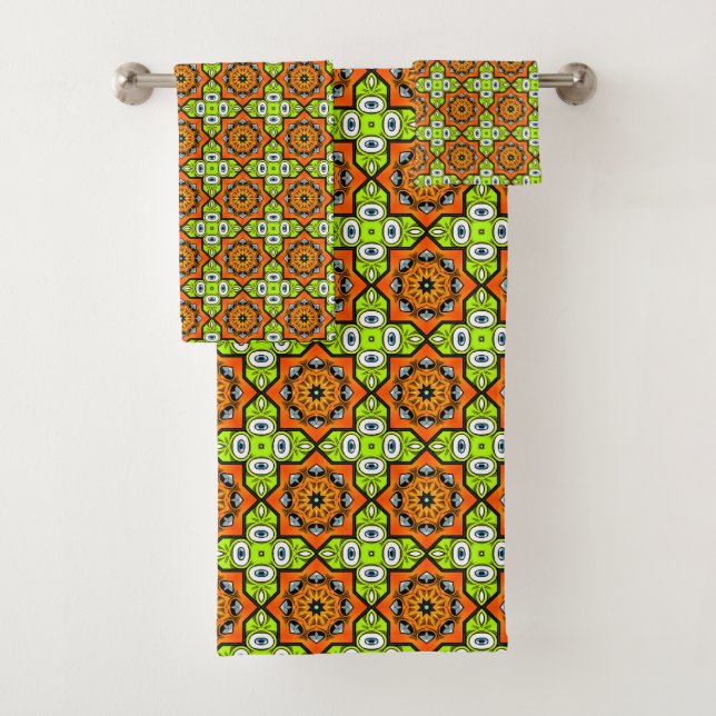 Conjunto De Toalhas Laranja, verde e azul padrão  (Insitu)