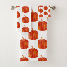 Conjunto De Toalhas Laranjas Brilhantes Fofos Outono Halloween Abóbora