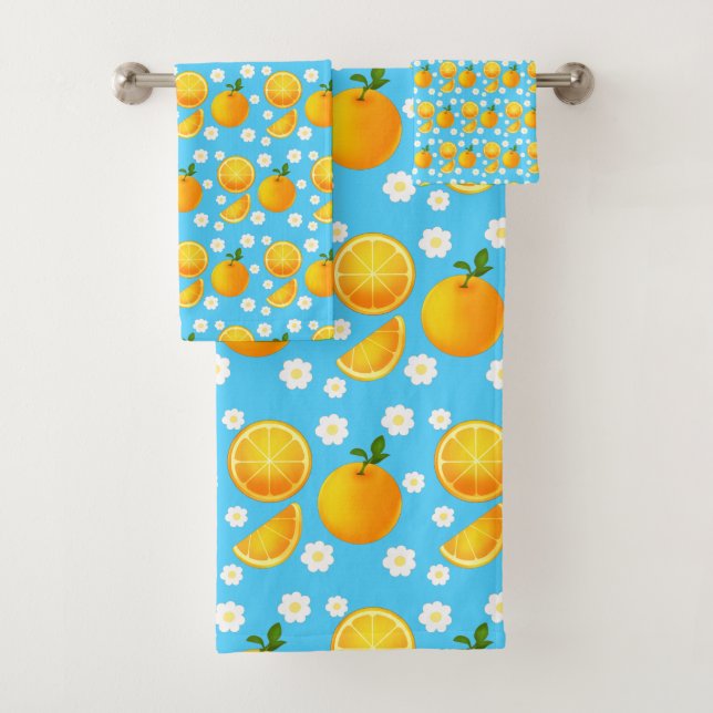 Conjunto De Toalhas Laranjas e Flores Brancas (Insitu)