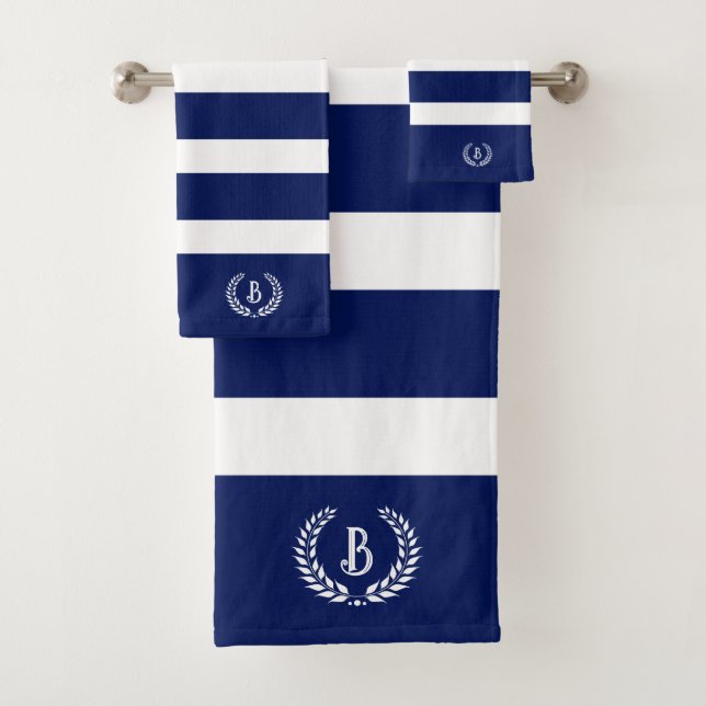 Conjunto De Toalhas Laurel Wreath Blue & White Stripes personalizadas (Insitu)