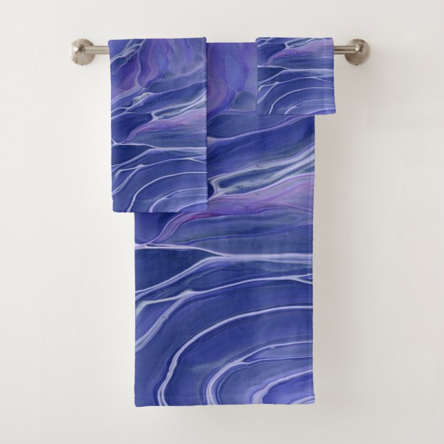 Conjunto De Toalhas Lavanda Azul Marble Acrílico Abstrato (Insitu)