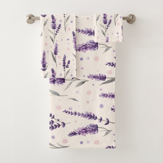 Conjunto De Toalhas Lavanda de aquarelas e design de pontos (Insitu)