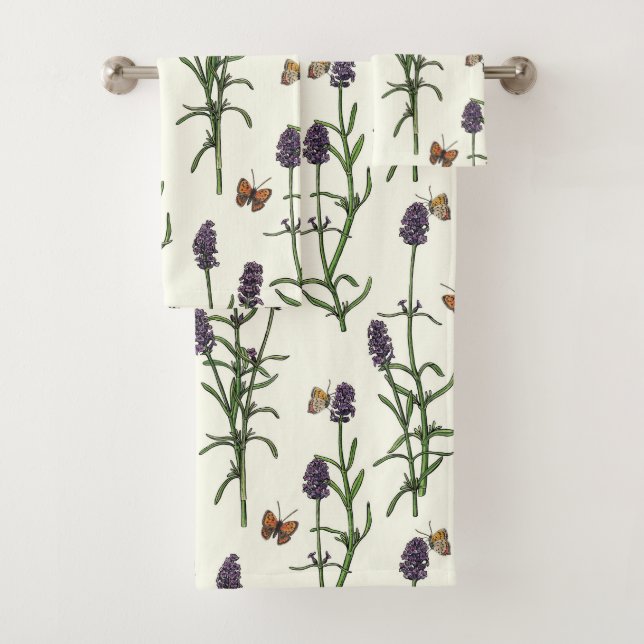 Conjunto De Toalhas Lavanda e borboletas esbranquiçadas (Insitu)
