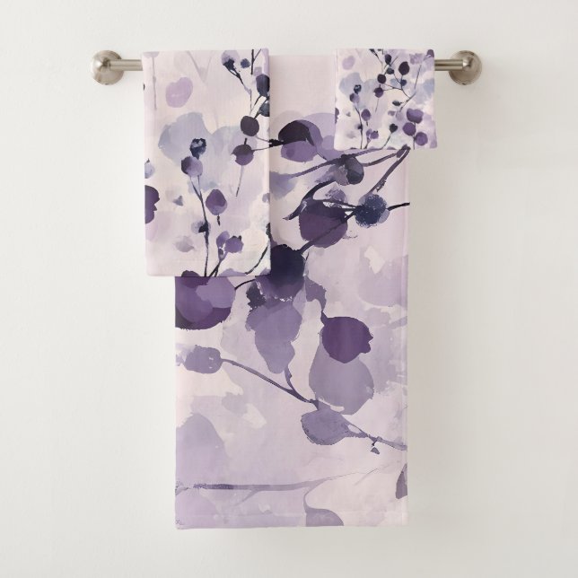 Conjunto De Toalhas Lavanda Eucalyptus Watercolor Floral (Insitu)