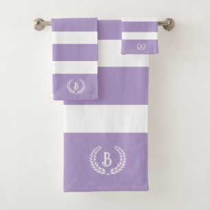 Conjunto De Toalhas Lavanda Laurel Wreath e Padrão de Stripes Brancas