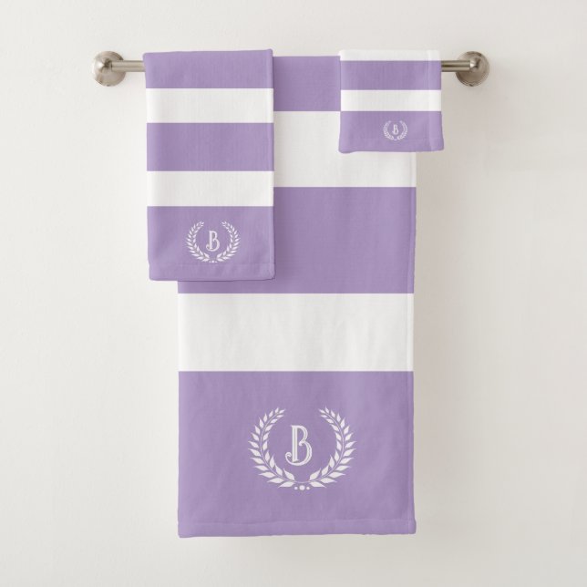 Conjunto De Toalhas Lavanda Laurel Wreath e Padrão de Stripes Brancas (Insitu)