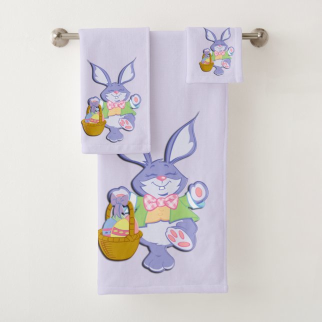 Conjunto De Toalhas Lavanda roxa de dança do coelhinho da Páscoa (Insitu)