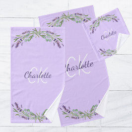 Conjunto De Toalhas Lavanda violeta floral monograma nome elegante