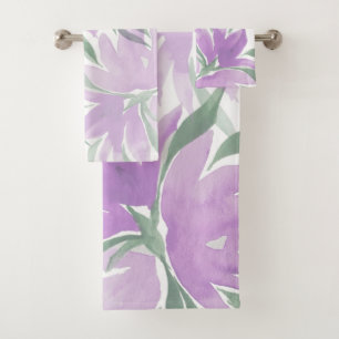 Conjunto De Toalhas Lavander Watercolor Elegante Roxo Floral
