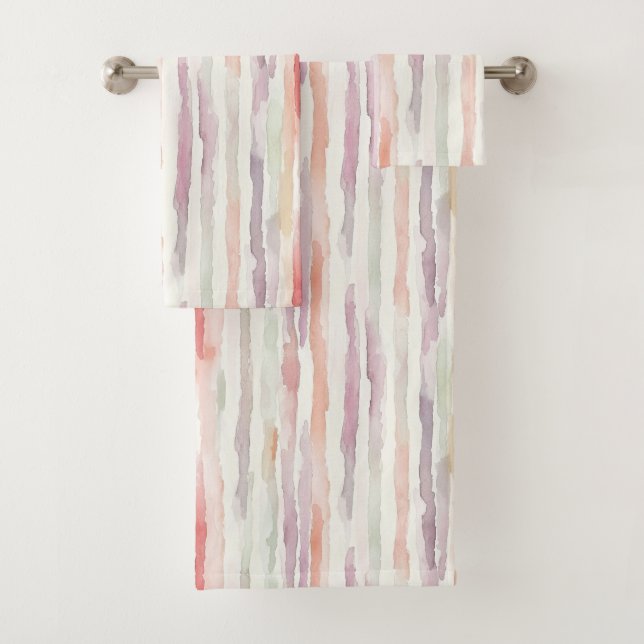 Conjunto De Toalhas Lavender Melon Pink White Stripes (Insitu)