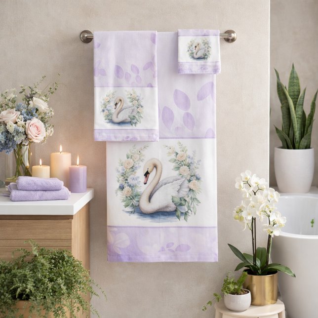 Conjunto De Toalhas Lavender Swan and Floral Towel Set  (Criador carregado)