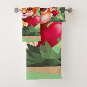Conjunto De Toalhas Leão de Bebê Selvagem com Coração Vermelho