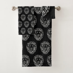 Conjunto De Toalhas Leão Tribal Negro e Branco