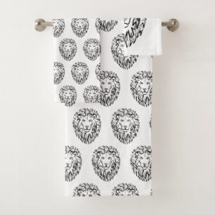 Conjunto De Toalhas Leão Tribal Negro e Branco