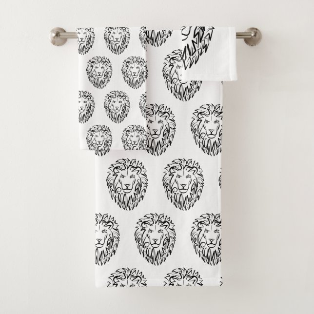 Conjunto De Toalhas Leão Tribal Negro e Branco (Insitu)