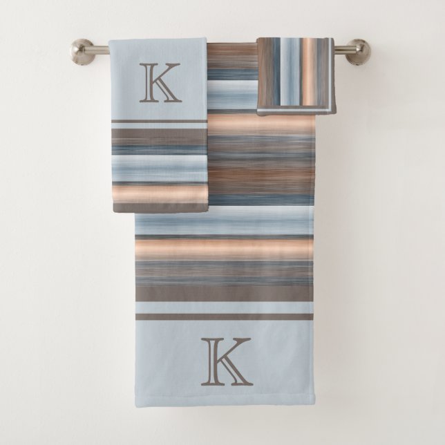 Conjunto De Toalhas Legal Chic Brown Slate Blue Cinza Stripes (Insitu)