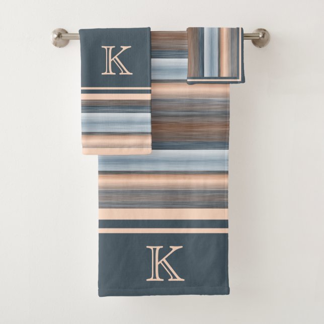 Conjunto De Toalhas Legal Chic Brown Slate Blue Cinza Stripes (Insitu)