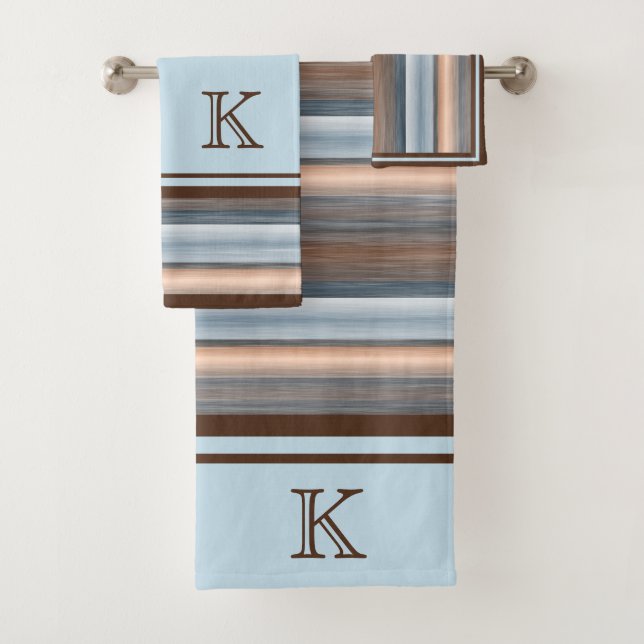 Conjunto De Toalhas Legal Chic Brown Slate Blue Cinza Stripes (Insitu)