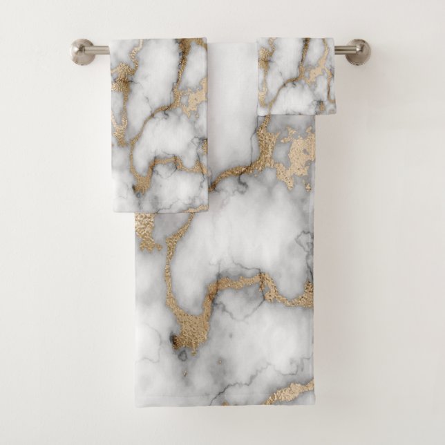 Conjunto De Toalhas Legal padrão de mármore branco-Dourado da Tendy (Insitu)