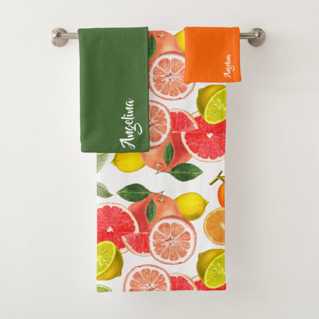 Conjunto De Toalhas Lemon green orange citrus Pattern name (Insitu)