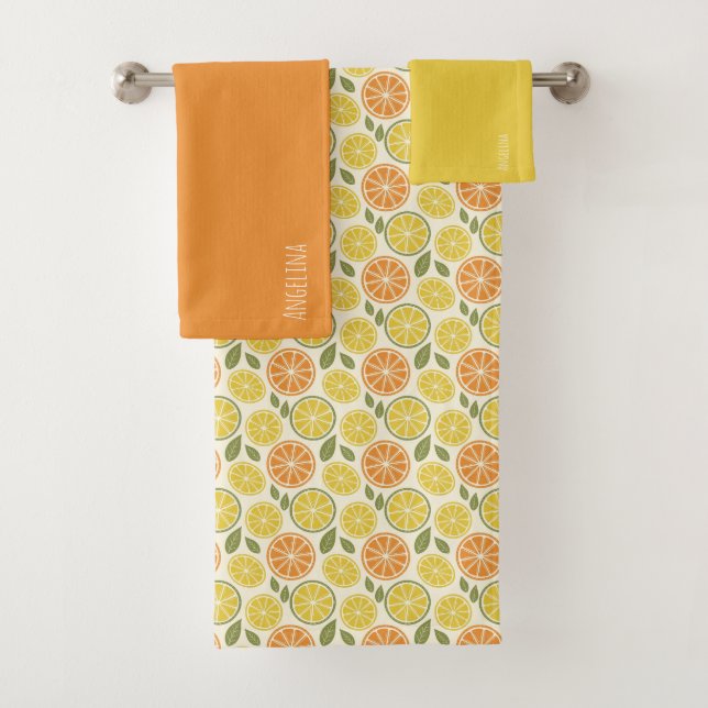 Conjunto De Toalhas Lemon yellow orange  Pattern white name (Insitu)