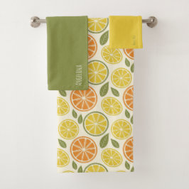 Conjunto De Toalhas Lemon yellow orange Pattern white name