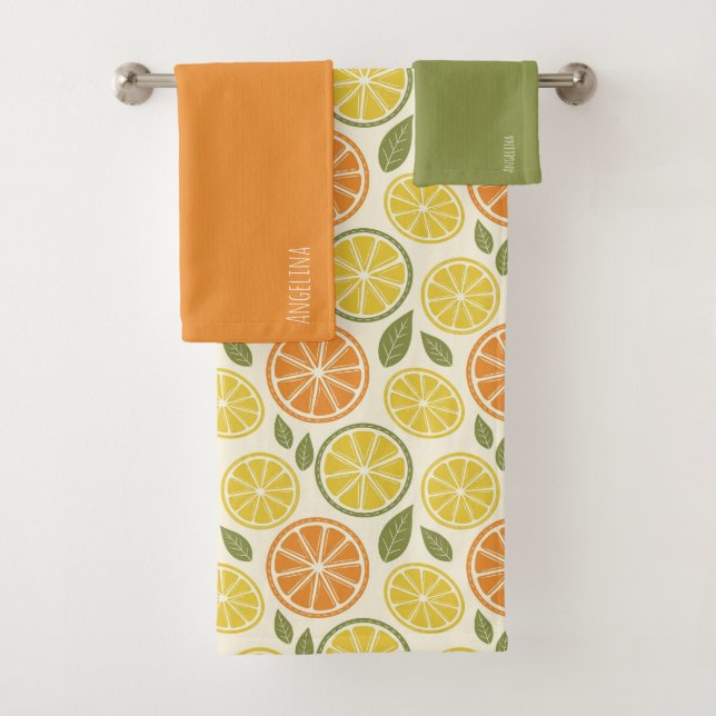 Conjunto De Toalhas Lemon yellow orange  Pattern white name (Insitu)