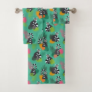 Conjunto De Toalhas Lemurs tropicais - água-marinha