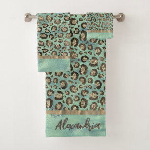 Conjunto De Toalhas Leopardo brilhante impresso em verde brilhante