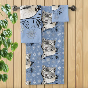Conjunto De Toalhas Leopardo da Neve e Flocos de Neve