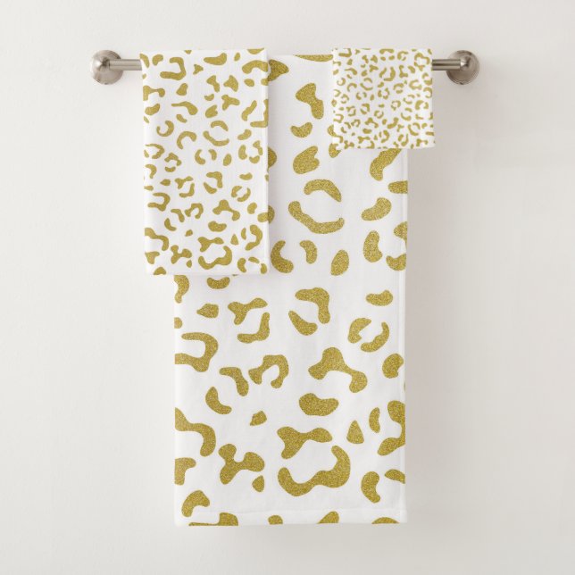 Conjunto De Toalhas Leopardo Dourado, Brilho Dourado, Impressão Leopar (Insitu)