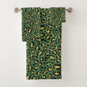 Conjunto De Toalhas Leopardo em verde aconchegante