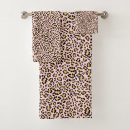 Conjunto De Toalhas Leopardo impresso a rosa