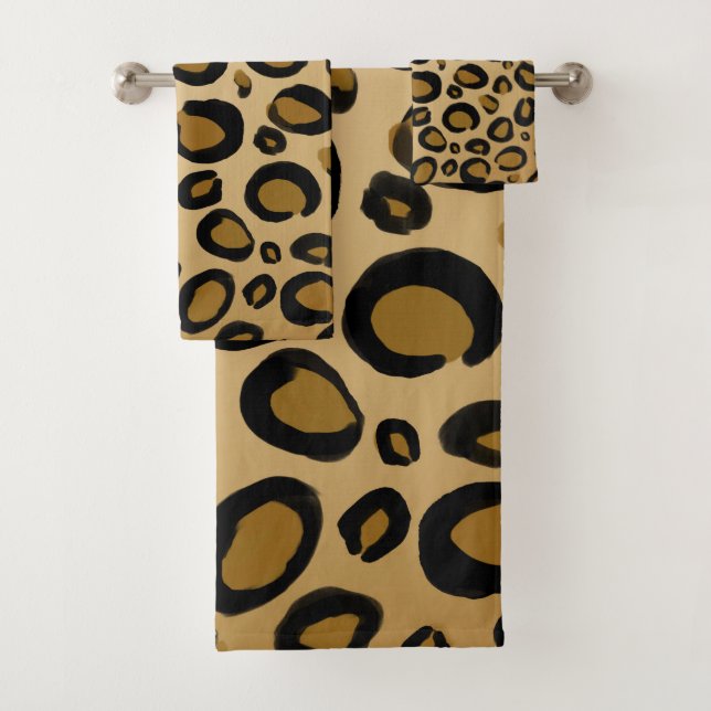Conjunto De Toalhas Leopardo Pintado Impressão Manchas Bege Dourado Be (Insitu)
