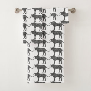 Conjunto De Toalhas Leopardo prateado no branco clássico