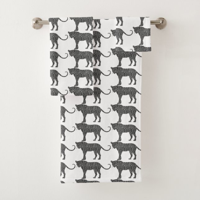 Conjunto De Toalhas Leopardo prateado no branco clássico (Insitu)