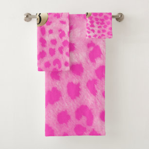 Conjunto De Toalhas Leopardo Rosa Impressão Chique Monograma