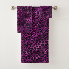 Conjunto De Toalhas Leopardo roxo e Dourado Design 3