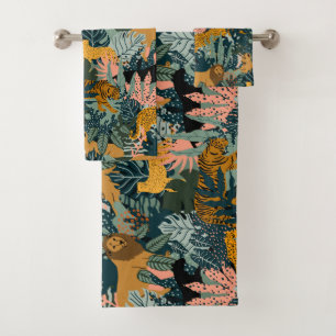 Conjunto De Toalhas Leopardo Tropical e padrão da selva de Impressão T