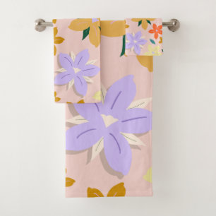 Conjunto De Toalhas Les Fleurs 04 Retro Colorful Floral