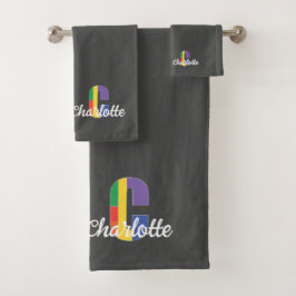 Conjunto De Toalhas Letra clássica C cinzas coloridas