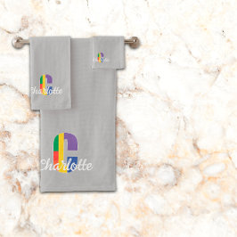 Conjunto De Toalhas Letra clássica C cinzas de luz com coloração monog