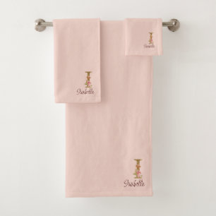 Conjunto De Toalhas Letra de Nome Personalizado I Rosas Cor-de-Rosa co