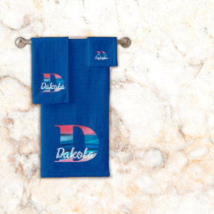 Conjunto De Toalhas Letra geométrica D coral cor-de-rosa monograma azu