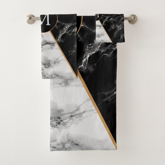 Conjunto De Toalhas Letra personalizada Bath Totol Preto Marble Preto (Insitu)