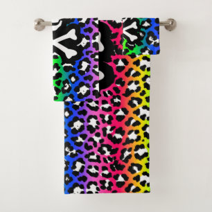 Conjunto De Toalhas LGBT - Impressão do Rainbow Leopard Jolly Roger P