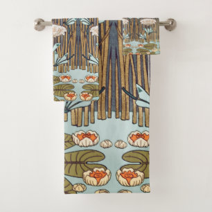 Conjunto De Toalhas Libélulas Lírios Aquáticos Arte Nova