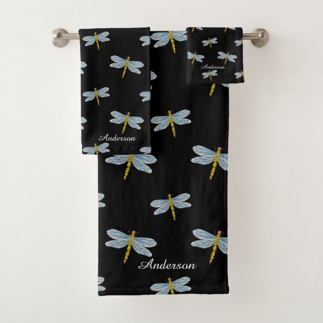 Conjunto De Toalhas Libélulas Modernas Elegantes e Roteiro em Preto (Insitu)