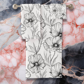 Conjunto De Toalhas Líder Floral Branco e Preto Moderno